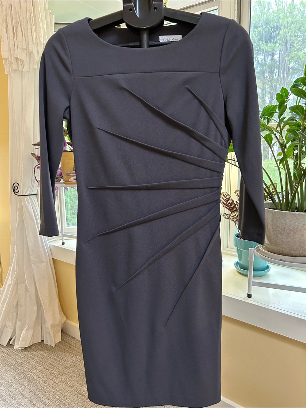 Calvin Klein Dark Grey Pleated Sheath Dress